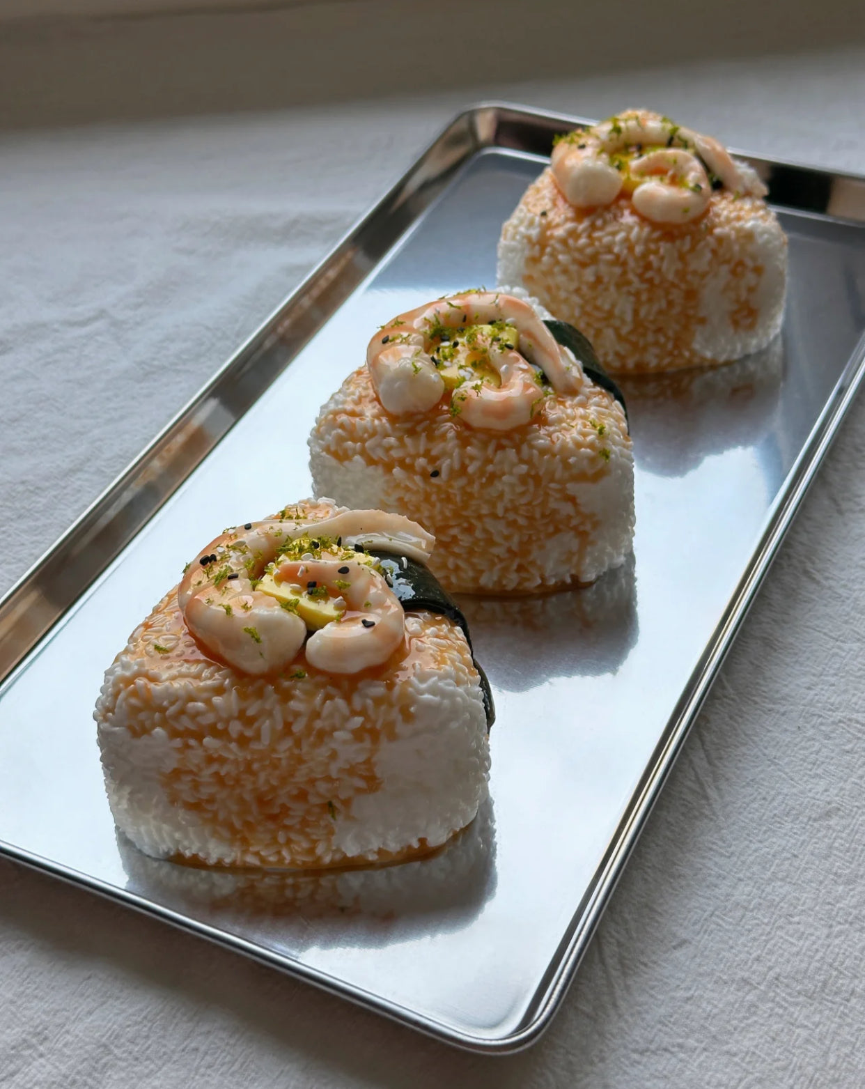 Ultra-realistic shrimp onigiri squishy