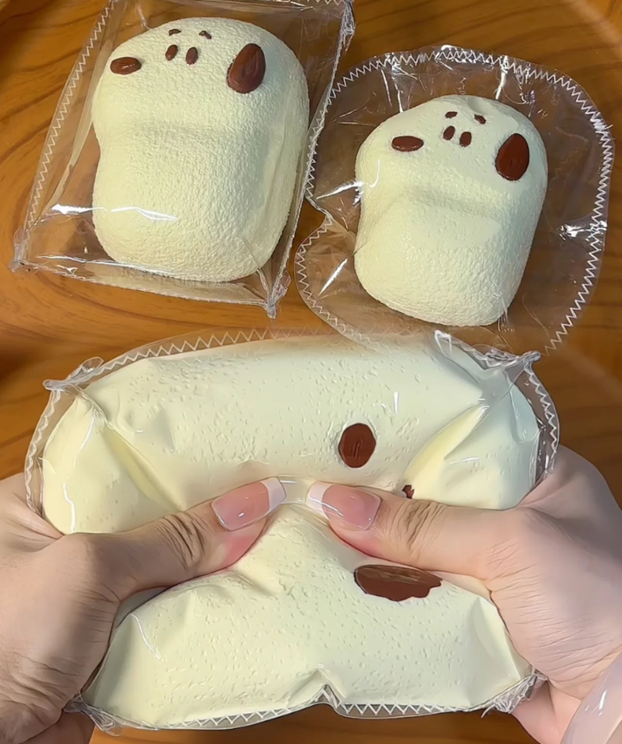 강아지가 루이루이 말랑말랑한 장난감을 핥고 있어요